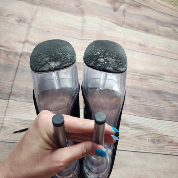 Pleaser Adore Black Clear Open Toe Lace Up platform Boots - Picture 6 of 10